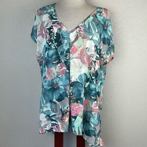 EUC Unbranded Womens Floral Short Sleeve Top Size L
